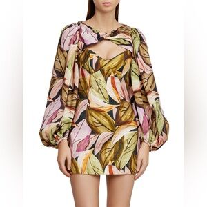 Acler Leaf Print Mini Dress with Balloon Sleeves
